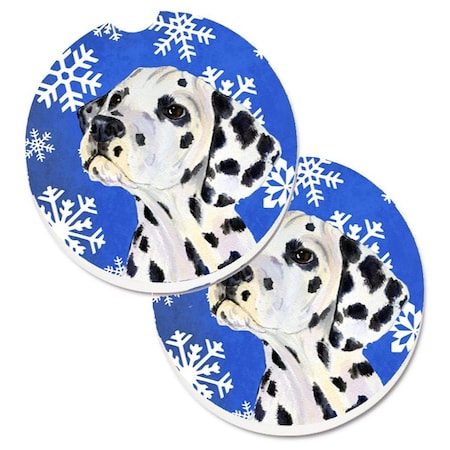 Carolines Treasures Dalmatian Winter Snowflakes Holiday Set of 2 Cup Holder Car Coaster SS4630CARC